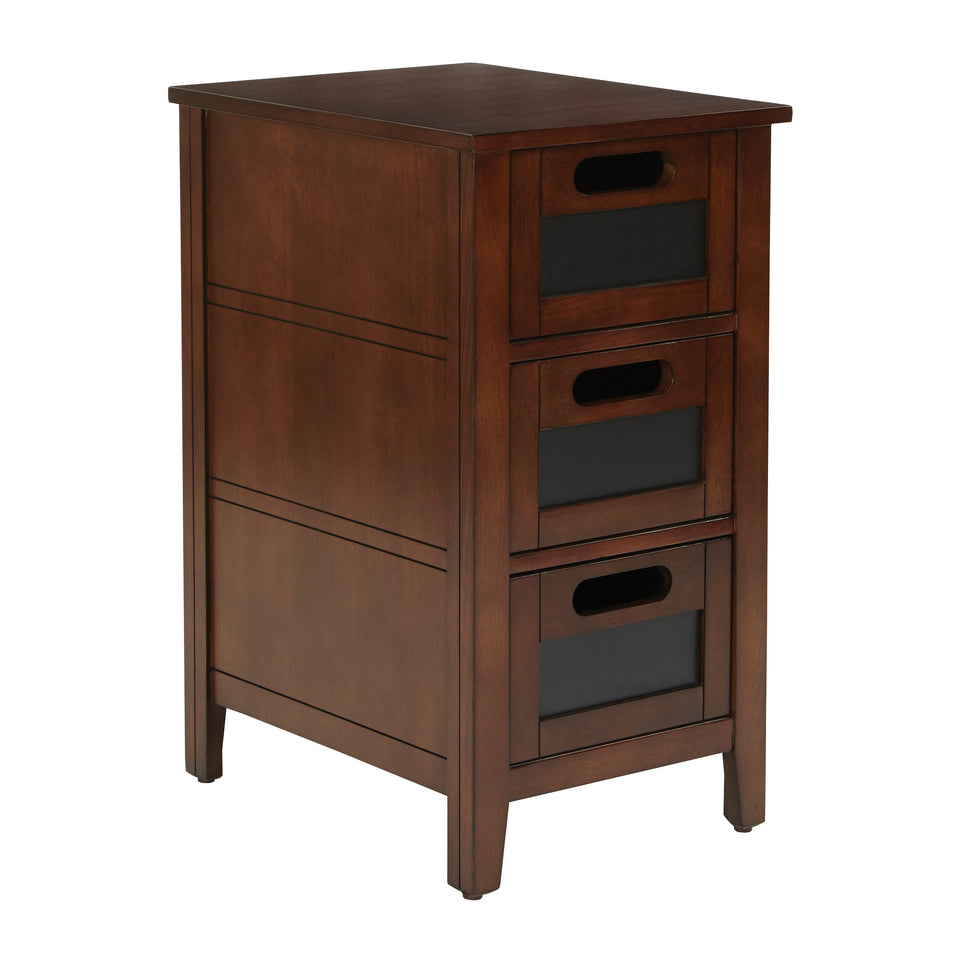 avery chalkboard 3 drawer chalkboard side table in chestnut finish