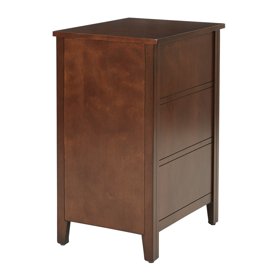 avery chalkboard 3 drawer chalkboard side table in chestnut finish back view