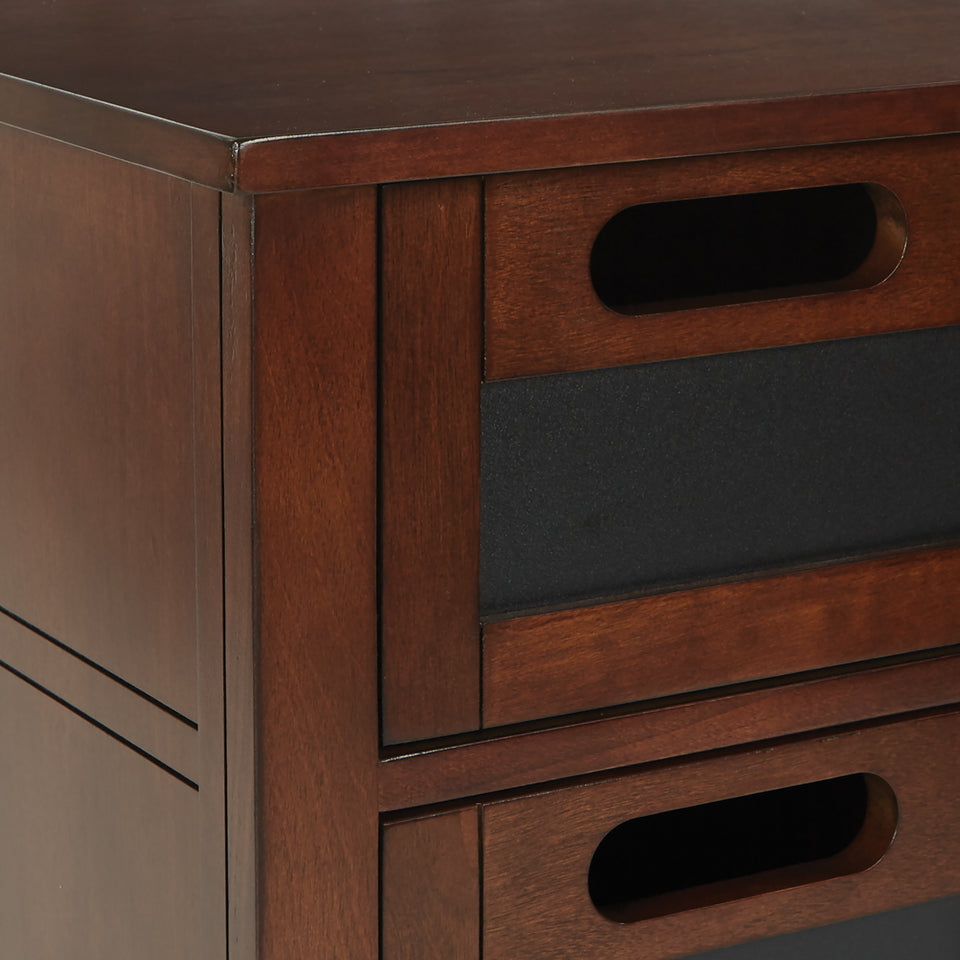 avery chalkboard 3 drawer chalkboard side table in chestnut finish detail view