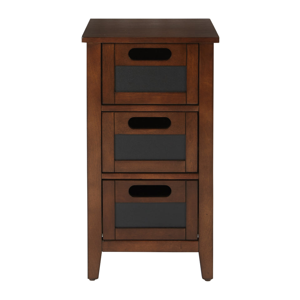 avery chalkboard 3 drawer chalkboard side table in chestnut finish front