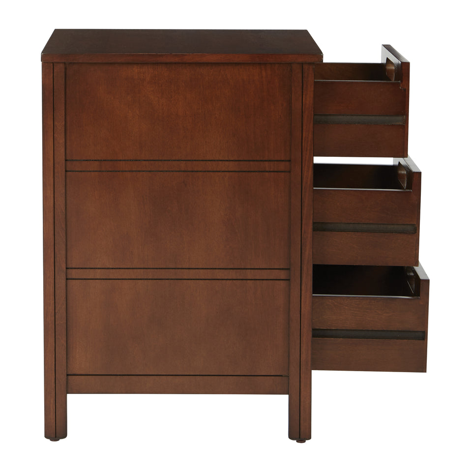 avery chalkboard 3 drawer chalkboard side table in chestnut finish side drawers open