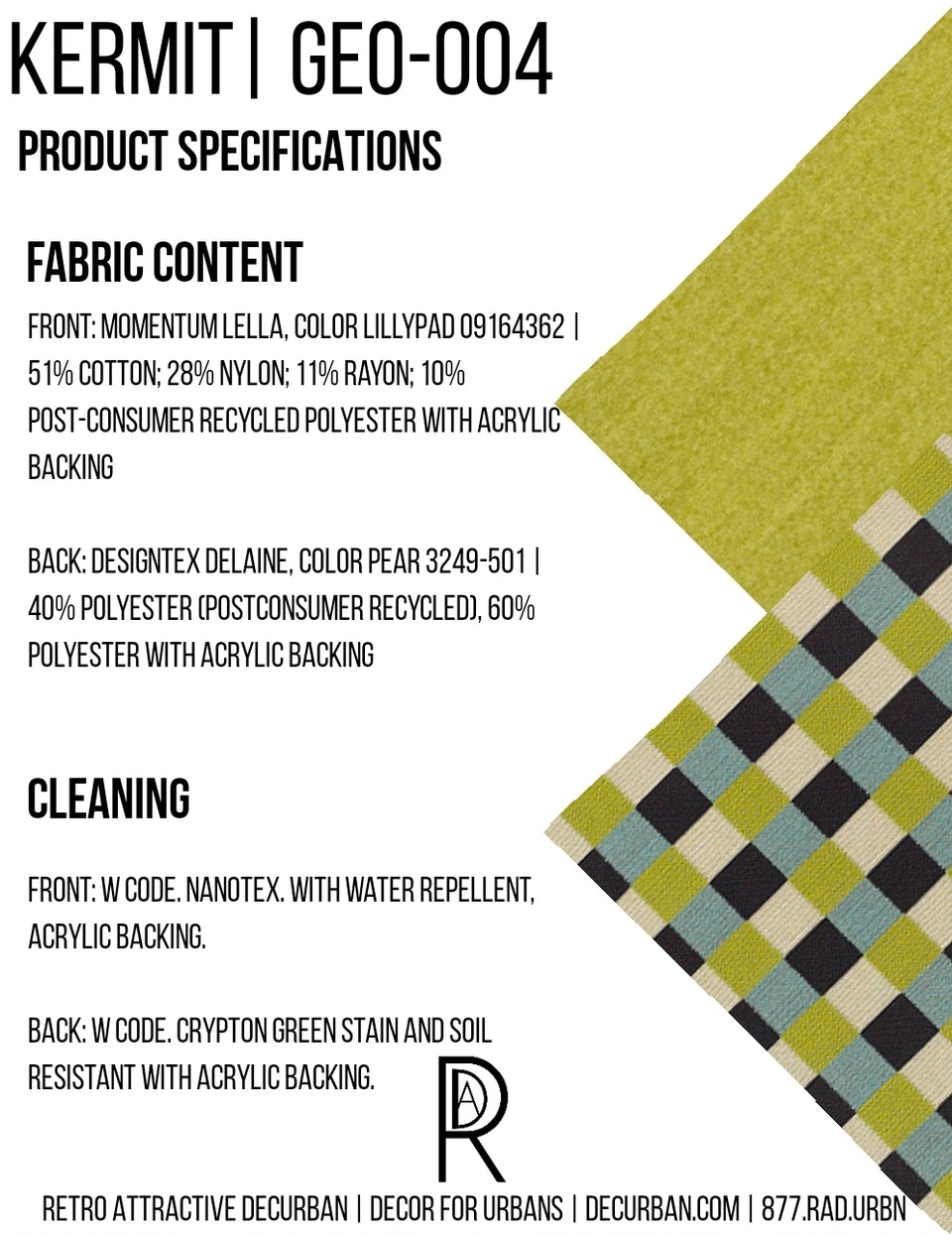 Decurban Kermit Fabric Specification Sheet