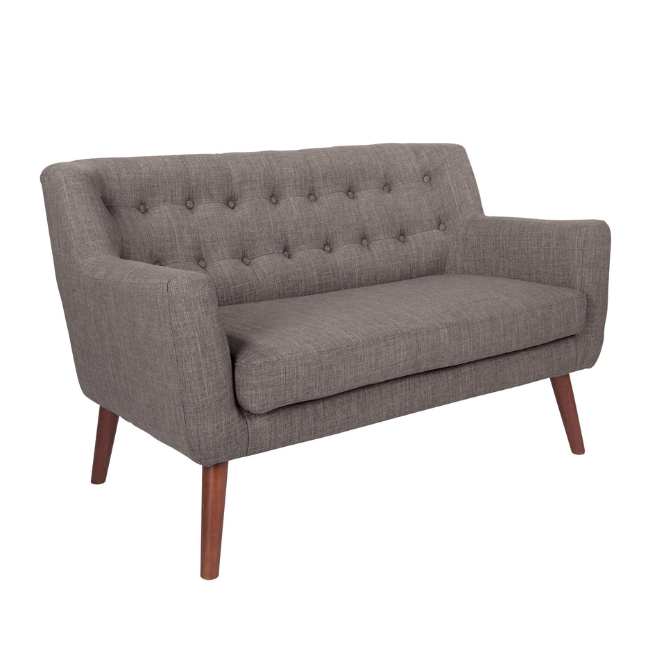 Milstein mid century modern tufted gray loveseat with cherry legs
