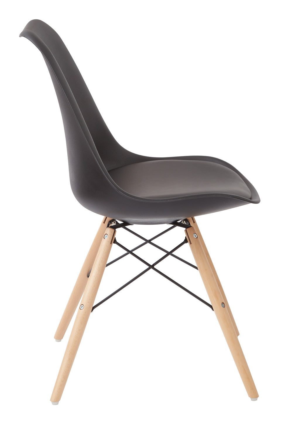 mid century modern aimes black bucket chair with natural post legs scandinavian design inspired from decurban.com side view