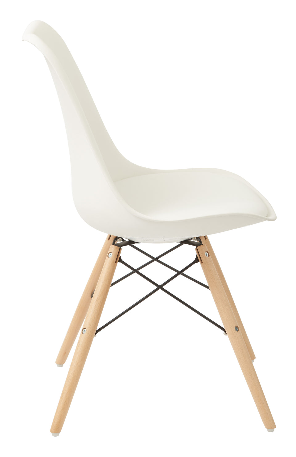 mid century modern aimes white bucket chair with natural post legs scandinavian design inspired from decurban.com side view