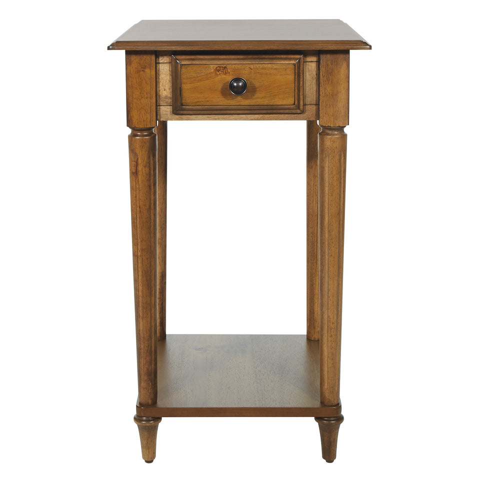 mid century modern light walnut side table front