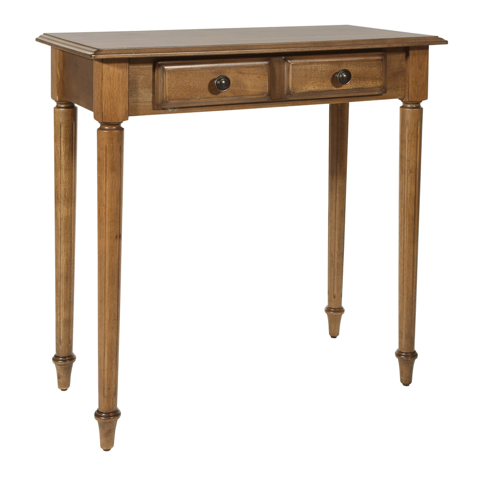 mid century modern light walnut foyer table angle