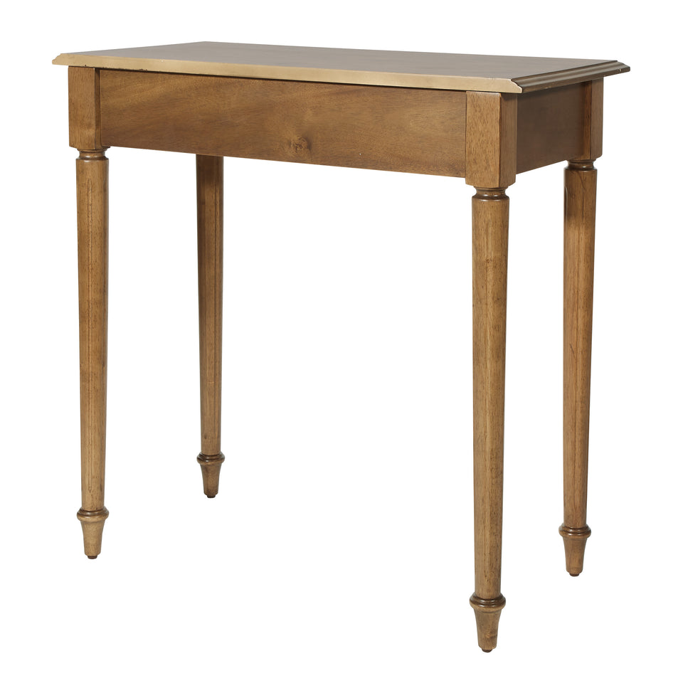 mid century modern light walnut foyer table angle back