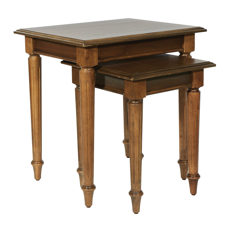 mid century modern light walnut nesting tables angle