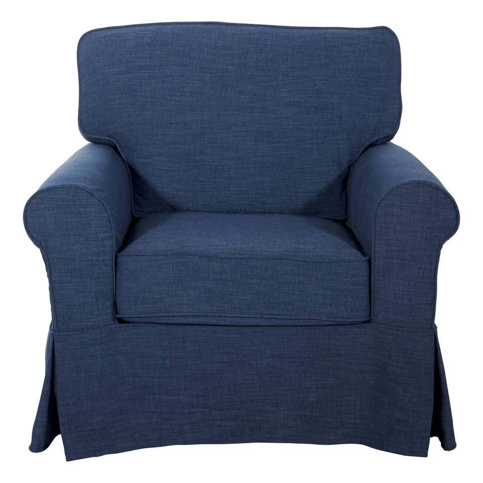 leon french country slipcover style lounge chair in blue front