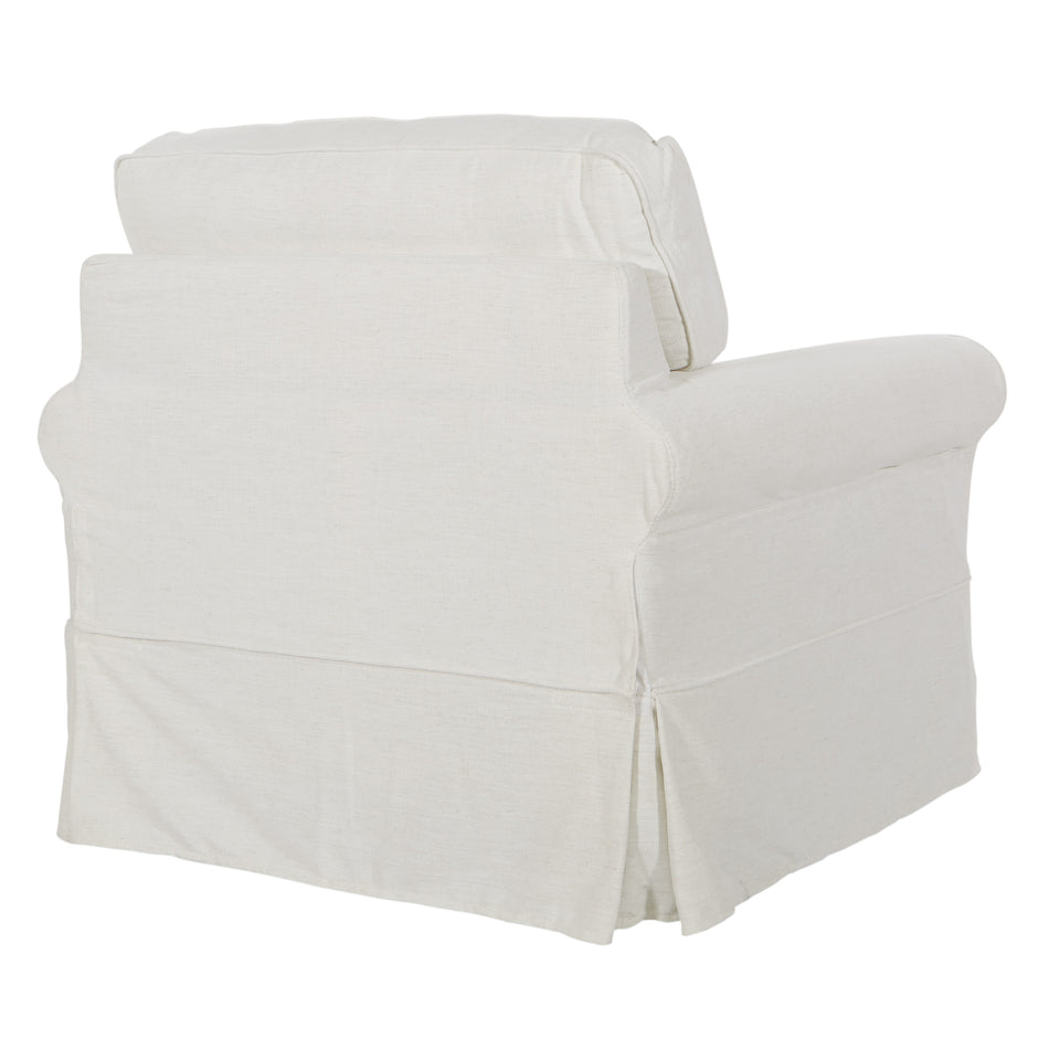 leon french country slipcover style lounge chair in ivory angle back