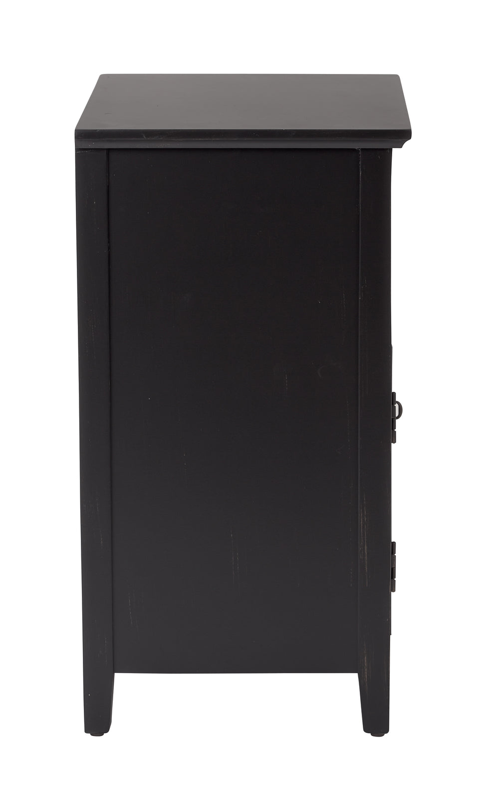 charlotte side table shutter door and two letter tray slide out drawers in black side