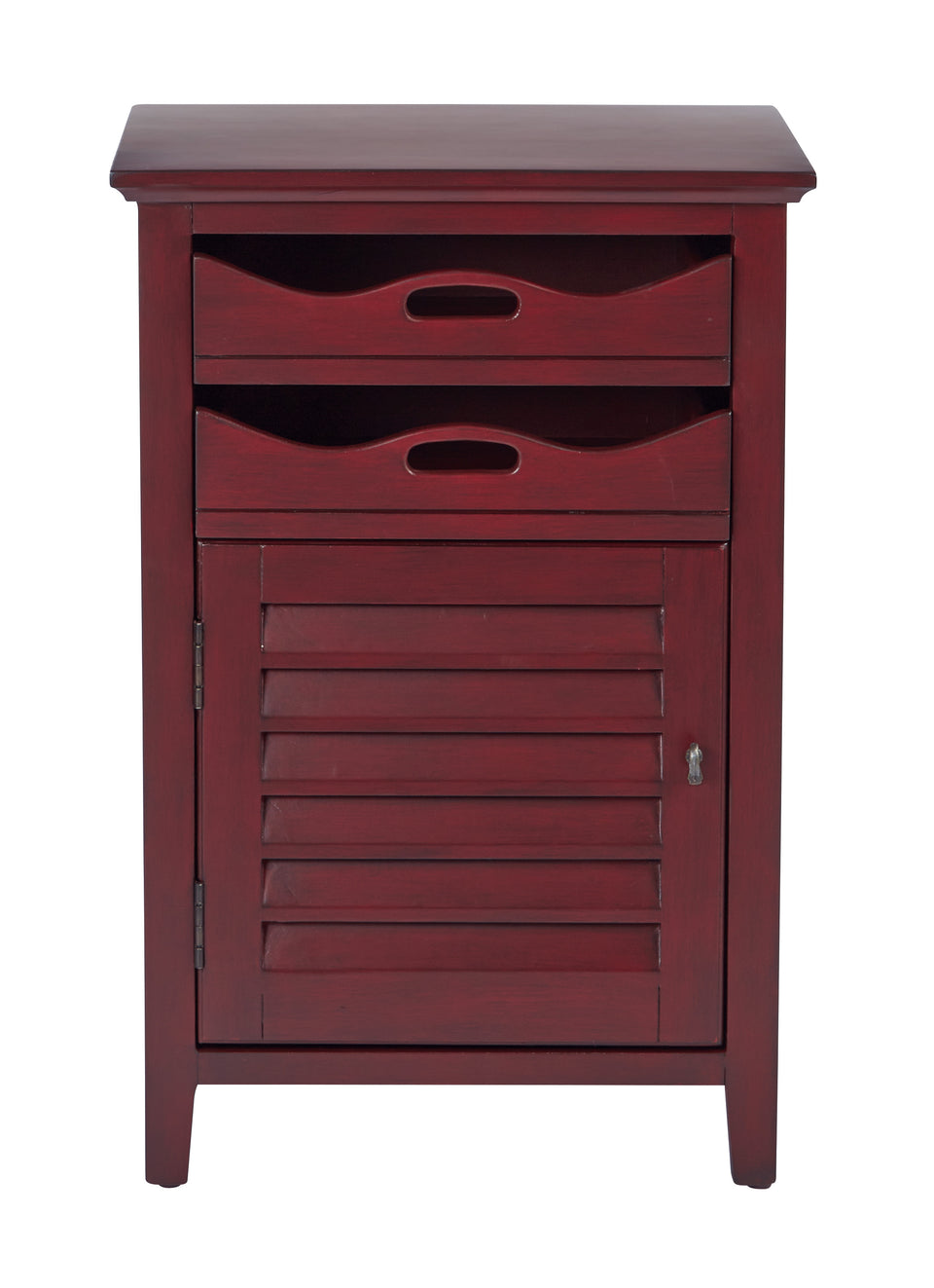charlotte side table shutter door and two letter tray slide out drawers in chestnut front