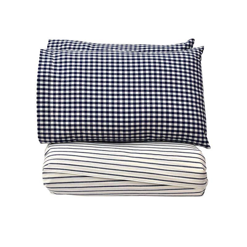 Downtown Blue & White Stripes & Check Sheet Set