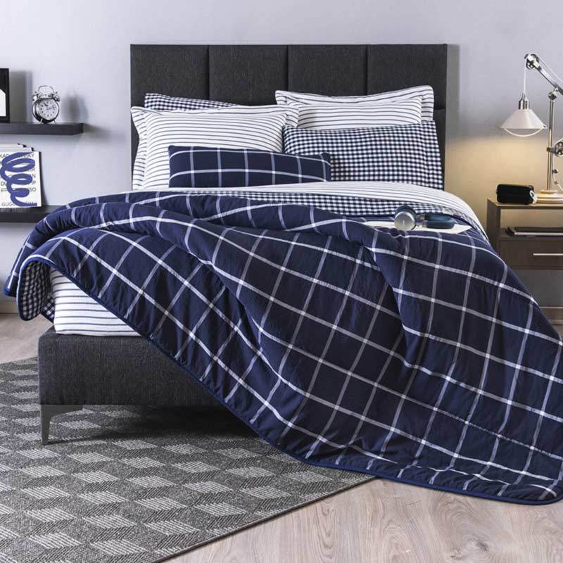 Downtown Blue & White Reversible Plaid Comforter Set