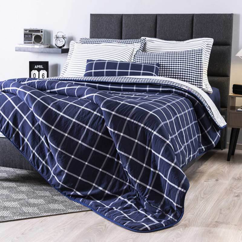 Downtown Blue & White Reversible Plaid Comforter Set