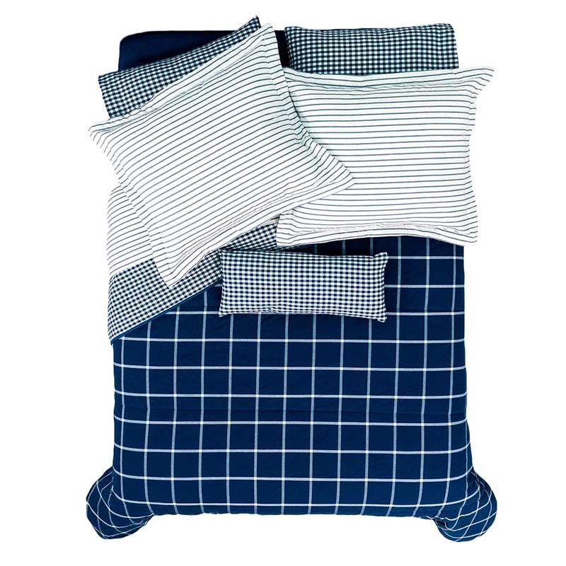 Downtown Blue & White Stripes & Check Sheet Set