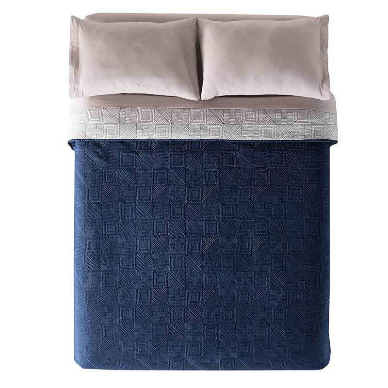 Blue & White reversible geometric embroidered comforter
