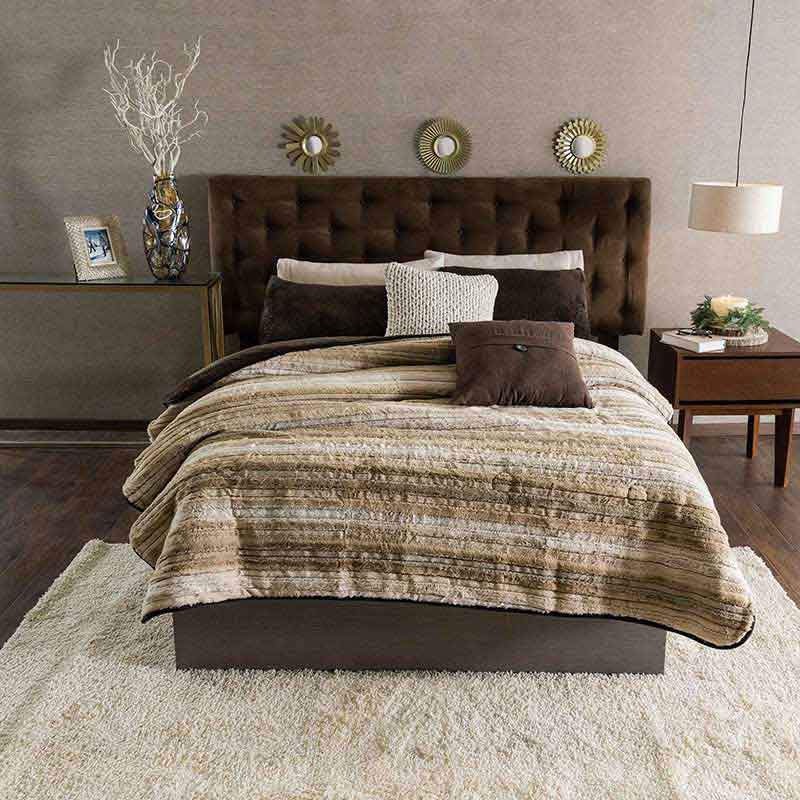 Multi-Colored Earth Tone Stripe Reversible Furry Cover