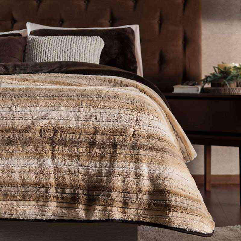 Multi-Colored Earth Tone Stripe Reversible Furry Cover