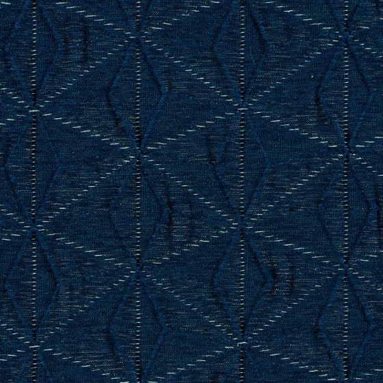 diamond stitched blue tone on tone geometric patterned fabric by Designtex Kami, color Indigo