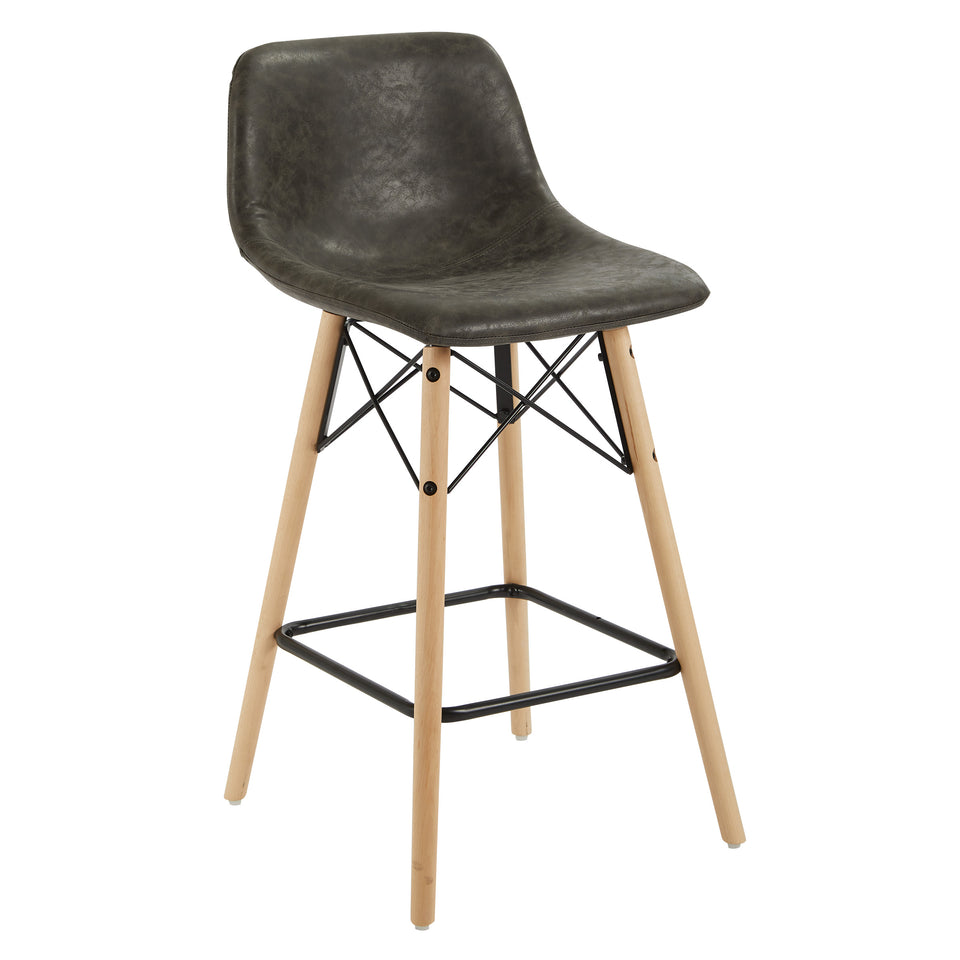 mid century modern aimes gray bucket counter stool with natural post legs scandinavian design inspired from decurban.com