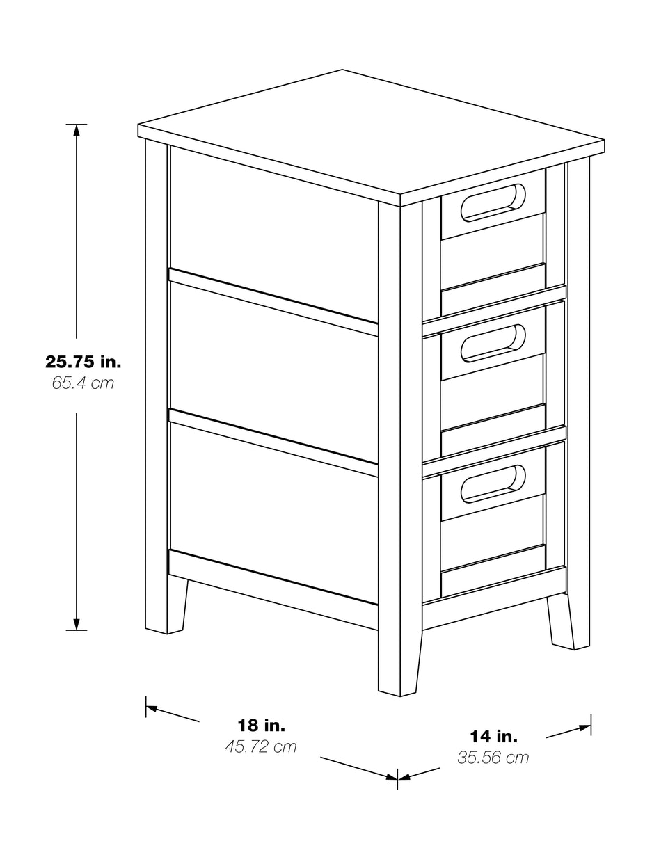 avery chalkboard 3 drawer chalkboard side table 3d black and white schematic
