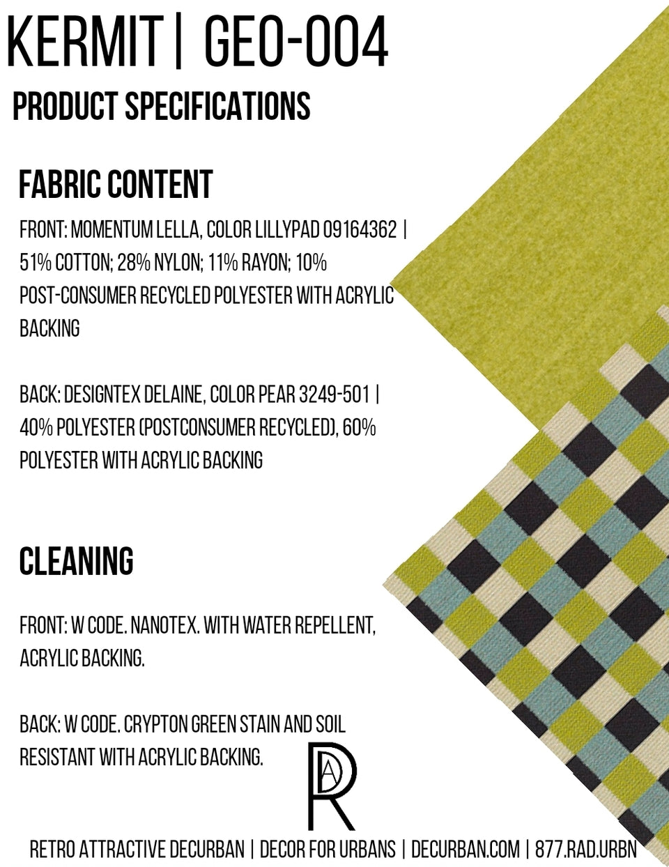 Decurban Kermit Fabric Specification Sheet
