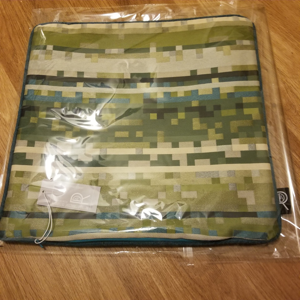 Decurban Minefield Blue, green, pixelated geometric pillow cover bagged
