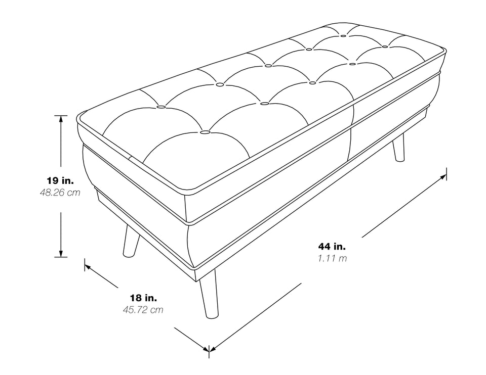 kathy tufted storage bench 3d black and white schematic