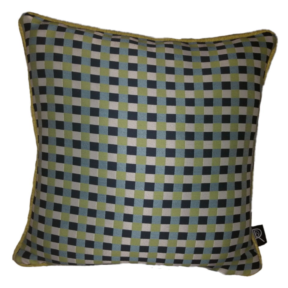 Kermit Black White teal green checkered decorative pillow cover front view GEO-004