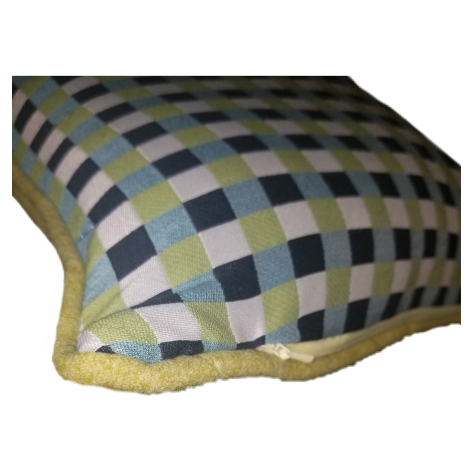 Kermit Black White teal green checkered decorative pillow cover zipper view GEO-004
