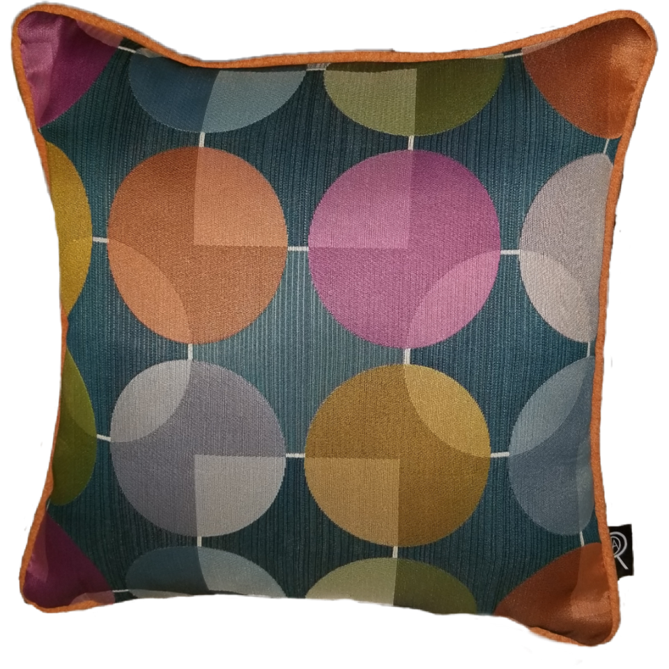 Mikey Teal Orange Mauve Yellow decorative pillow cover front view GEO-005