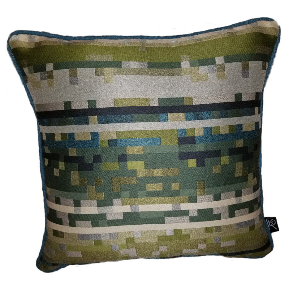 Minefield green blue silver decorative pillow cover front view GEO-002
