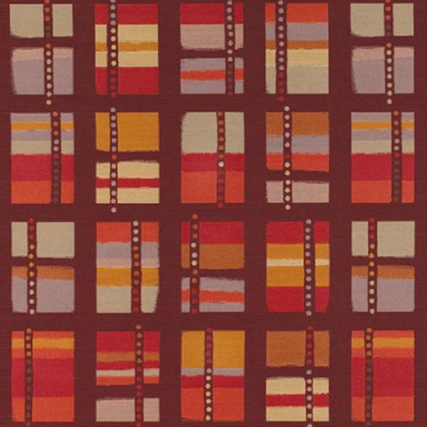 red, orange, beige geometric patterned fabric by Momentum Audio, color Lovesong