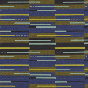 navy blue, classic blue, and yellow geometric patterned fabric by Momentum Dash, color Batik