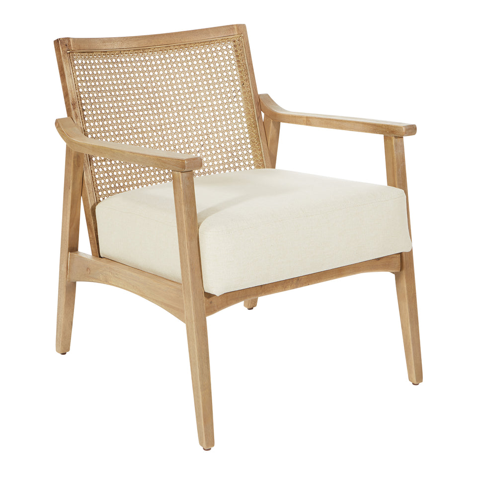 Rustic, solid wood frame, natural finish and deeply padded seating ensure a durability and comfort. The softly curved cane back provides visual interest and texture to distinguish your living room, family room or reading nook.
