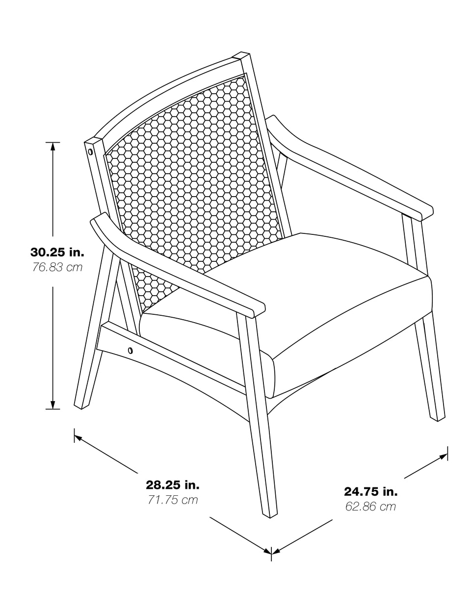 aliana cane back armchair 3d black and white schematic