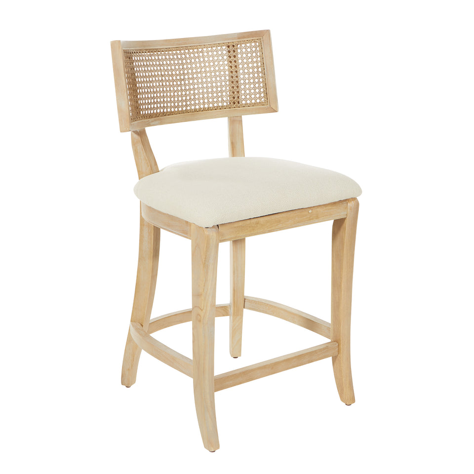 Rustic, solid wood frame, natural finish and deeply padded seating ensure a durability and comfort. The softly curved cane back provides visual interest and texture to distinguish your living room, family room or reading nook. counter stool angle