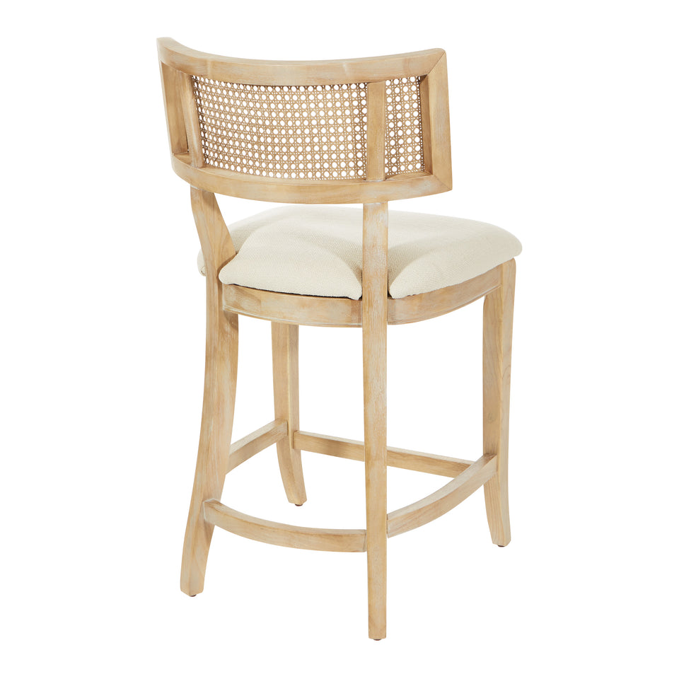 Rustic, solid wood frame, natural finish and deeply padded seating ensure a durability and comfort. The softly curved cane back provides visual interest and texture to distinguish your living room, family room or reading nook. counter stool angle back
