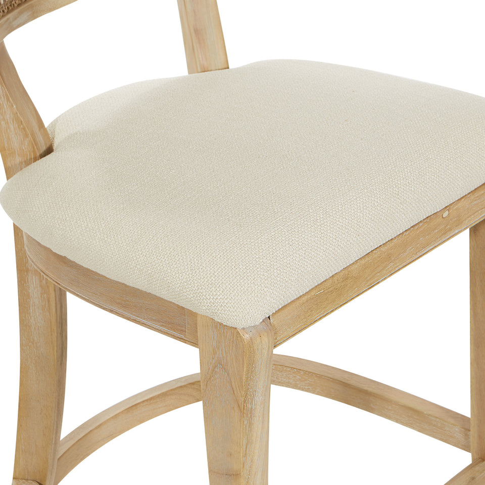 Rustic, solid wood frame, natural finish and deeply padded seating ensure a durability and comfort. The softly curved cane back provides visual interest and texture to distinguish your living room, family room or reading nook. counter stool detail seat