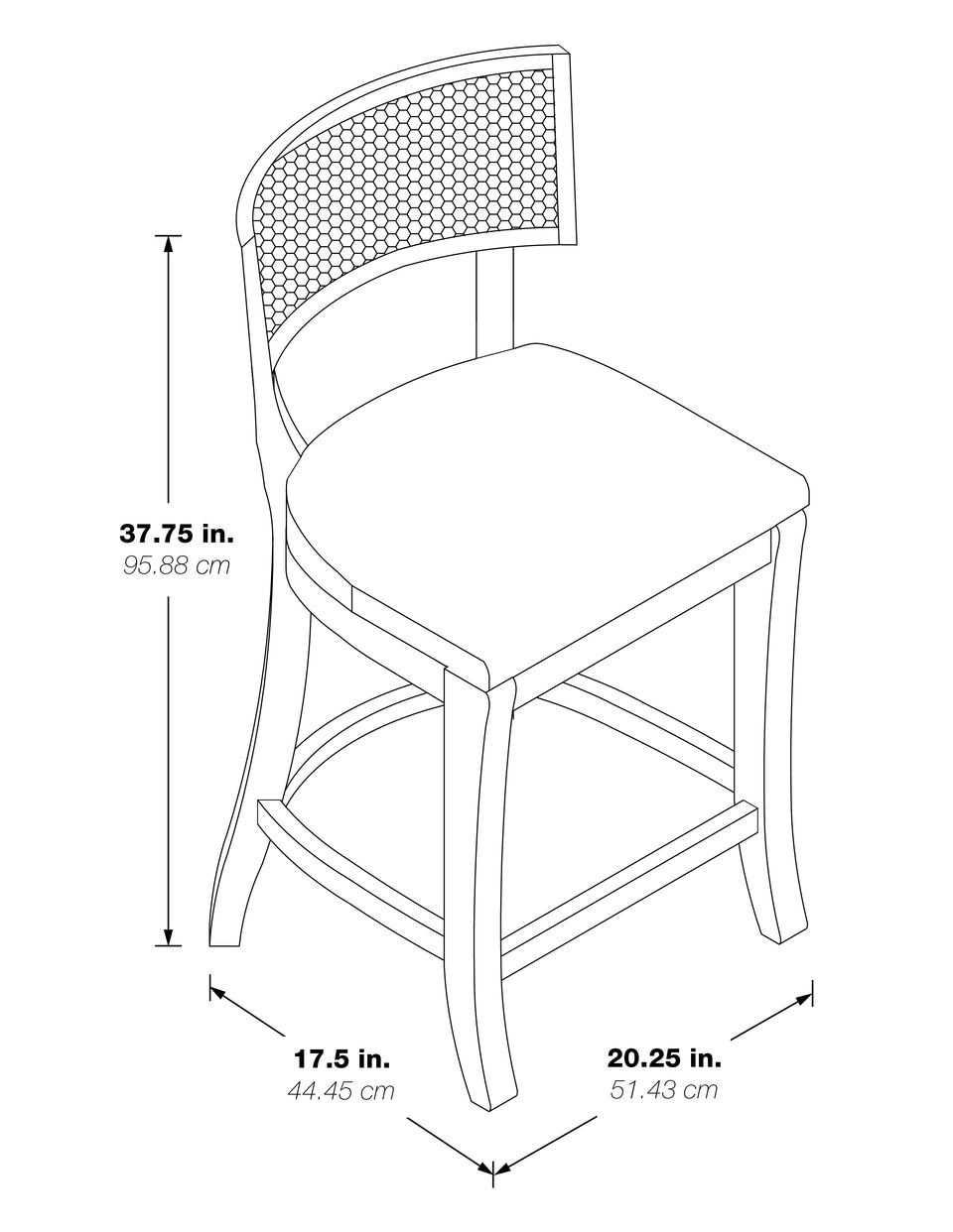 aliana cane back counter stool chair 3d black and white schematic