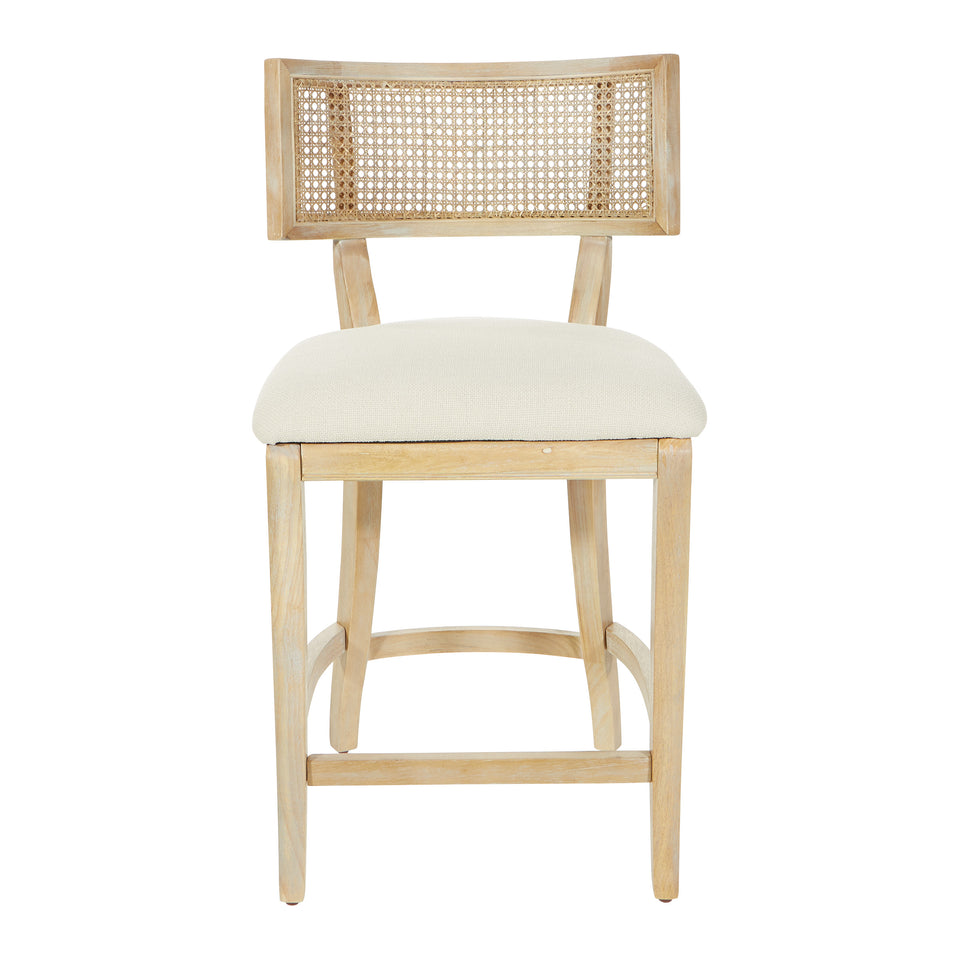 Rustic, solid wood frame, natural finish and deeply padded seating ensure a durability and comfort. The softly curved cane back provides visual interest and texture to distinguish your living room, family room or reading nook. counter stool front
