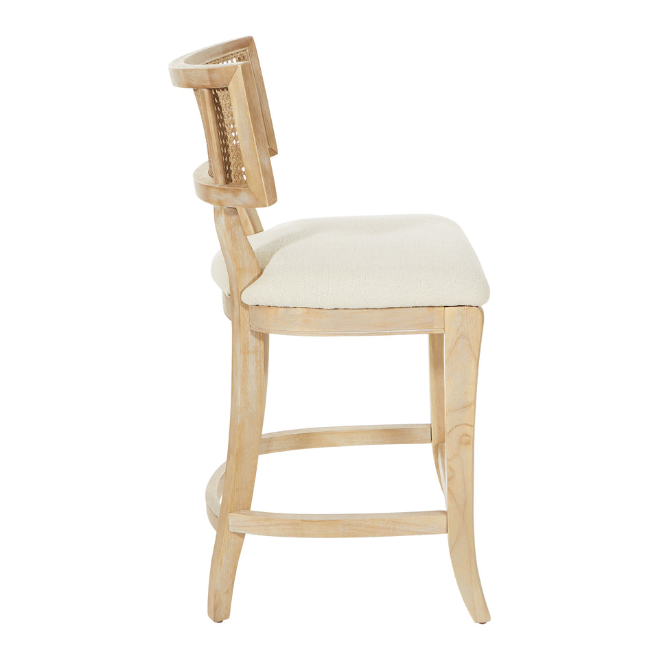 Rustic, solid wood frame, natural finish and deeply padded seating ensure a durability and comfort. The softly curved cane back provides visual interest and texture to distinguish your living room, family room or reading nook. counter stool side