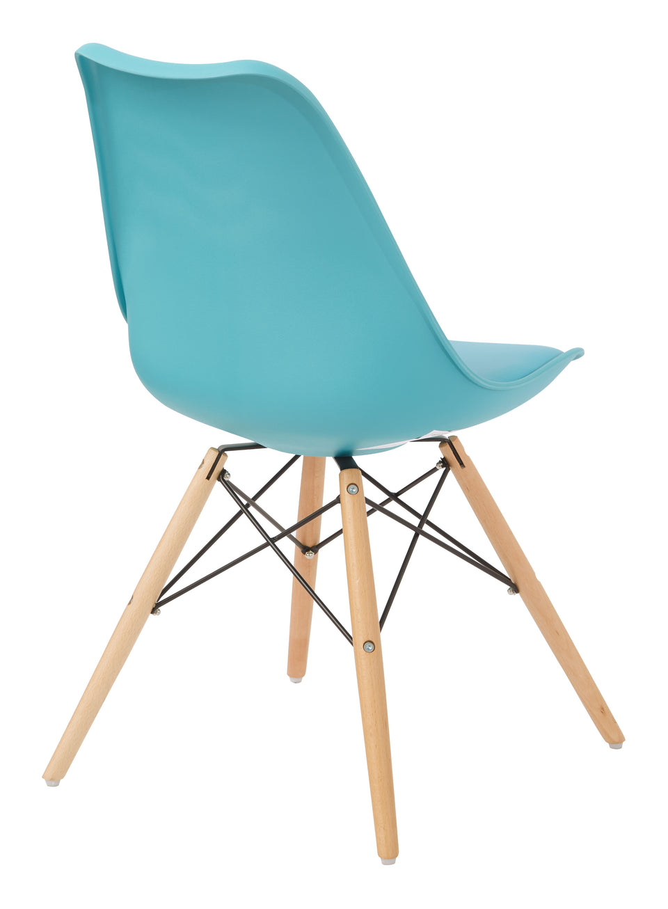 mid century modern aimes blue bucket chair with natural post legs scandinavian design inspired from decurban.com angle back view