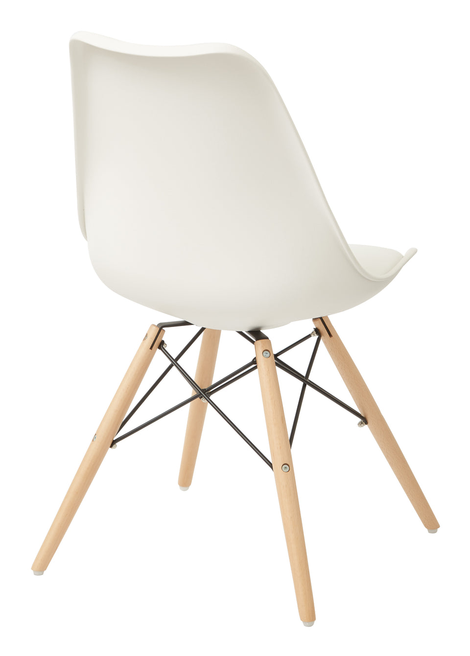 mid century modern aimes white bucket chair with natural post legs scandinavian design inspired from decurban.com back angle view
