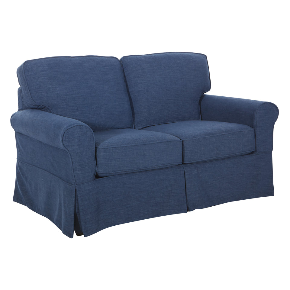 leon french country slipcover style loveseat in blue angle