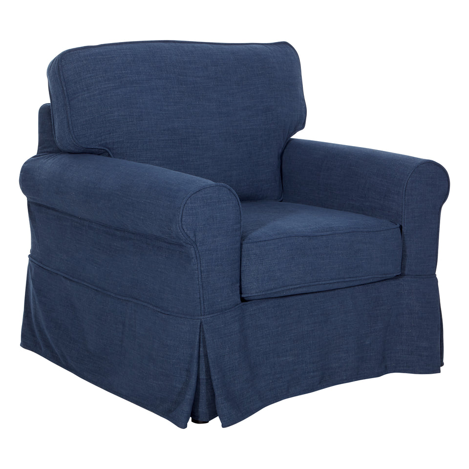 leon french country slipcover style lounge chair in blue angle