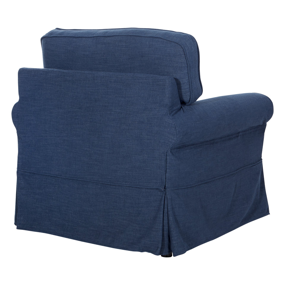 leon french country slipcover style lounge chair in blue angle back