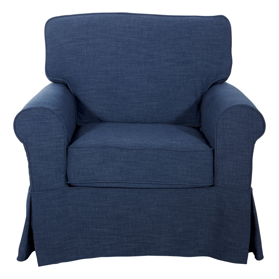 leon french country slipcover style lounge chair in blue front